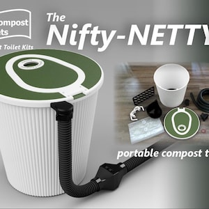 El Nifty-NETTYair de Johnny Compost Toilets: kit de inodoro de compostaje, ventilación forzada, separación, capacidad para más de 2 galones de residuos líquidos y sólidos.