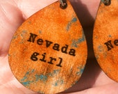 Glitter Nevada Girl Earrings- Lightweight MDF, Teardrop Earrings, Copper Patina, Sparkle Gift Idea