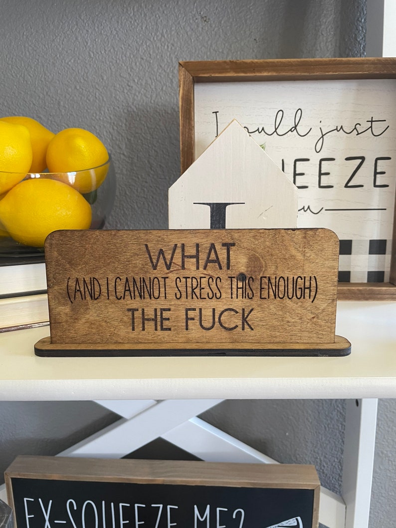 Handmade Snarky Wood Sign-What (and I can not stress this enough) the fuck, Stained Sign, Inappropriate Humor, Farmhouse, Home Decor, Gift 