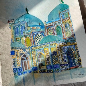 Blue Mosque, Afghanistan in Mazar i Sharif (Masjid Imam Ali) Original Archival Art Print