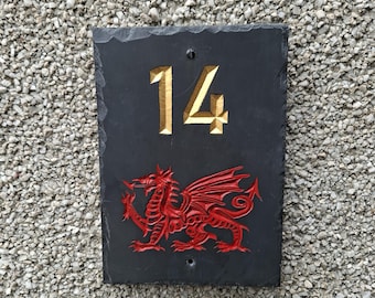 Welsh Dragon House numbers Gold leaf