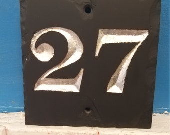 Welsh Slate House Number ( silver double digit)