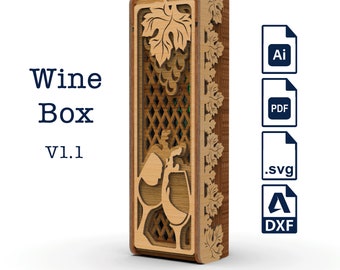 Wooden wine gift box with window V1.1, laser cut files for 3mm and 4mm plywood, standard bordeaux bottle. Cnc svg file.