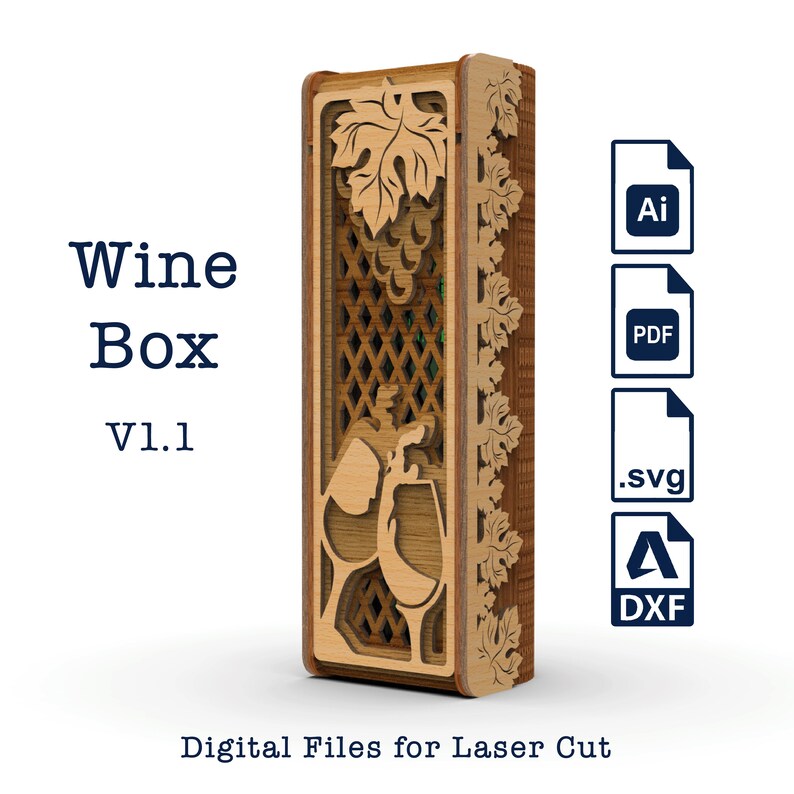 Wooden Wine Gift Box With Window V1.1 Laser Cut Files for 3mm Etsy