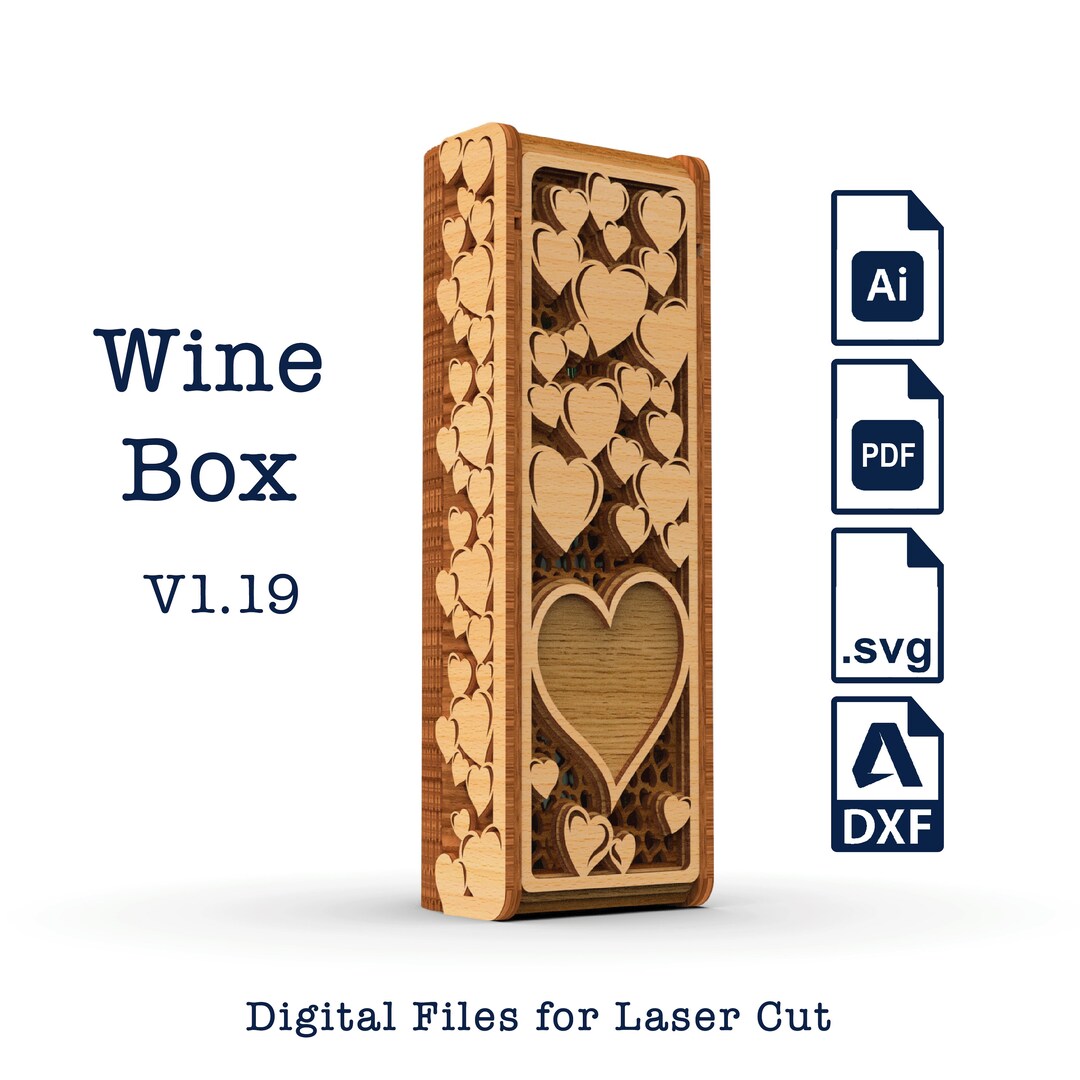 Wooden Wine Gift Box With Window V1.19 Laser Cut Files for Etsy
