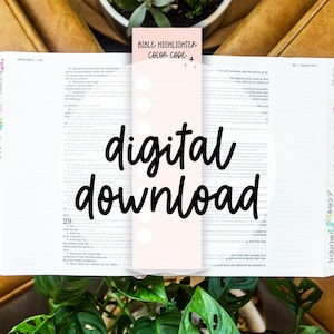 May include: A pink digital Bible highlighter with the text "Bible Highlighter Color Code" and four blank circles. The text "digital download" is superimposed on the image.
