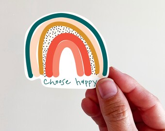 Choose Happy Rainbow Christian Vinyl Sticker - perfect for laptops, tumblers, journals