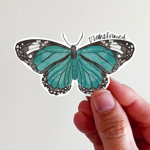 Butterfly Transformed Christian Vinyl Sticker - perfect for laptops, tumblers, journals