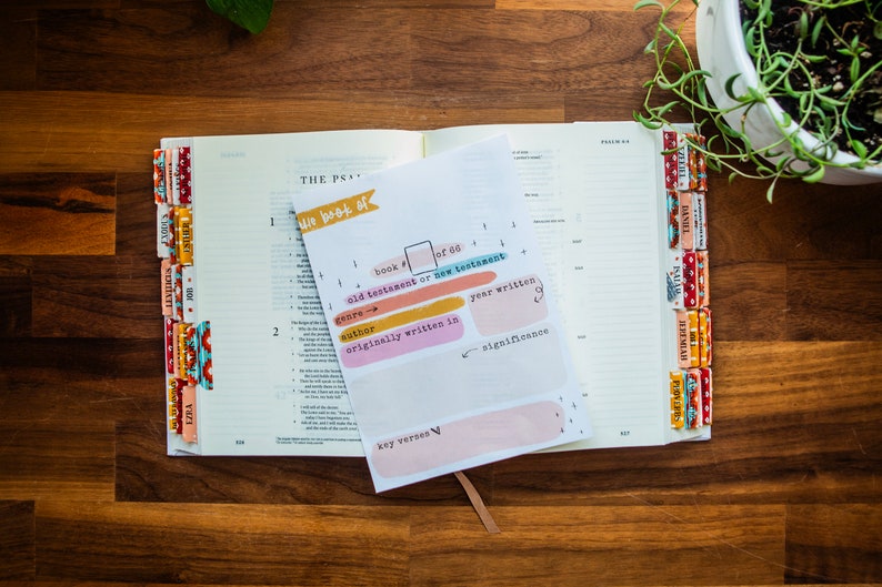 May include: A printable Bible study worksheet with the text "The Book of" and a blank space to fill in the name of a book of the Bible. The worksheet includes sections for the book number, Old or New Testament, genre, author, year written, originally written in, and significance.
