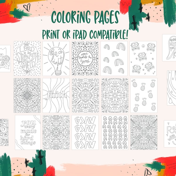 Coloring Pages - for iPad Procreate or Print on your home printer - for kids and adults