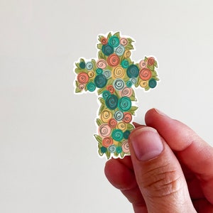 Floral Cross Christian Vinyl Sticker - perfect for laptops, tumblers, journals