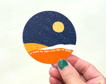 He Counts the Stars & Calls Them By Name - mustard moon, dark blue starry sky-Circle Vinyl Sticker