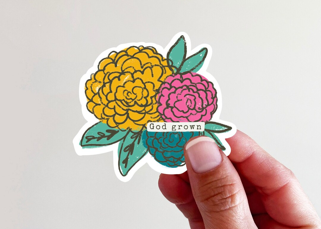 God Grown Floral Christian Vinyl Sticker - Perfect for Laptops ...