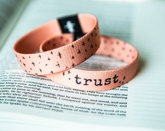 Trust with tiny Black Crosses Christian Stretchy Bracelet