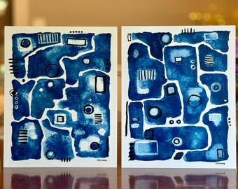 Blue Geometric Watercolor Prints (set of 2)