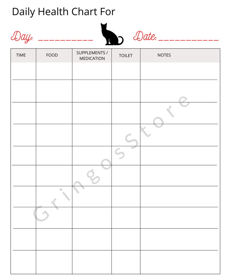 Printable Daily Cat Health Tracker Pet Medical Journal | Etsy