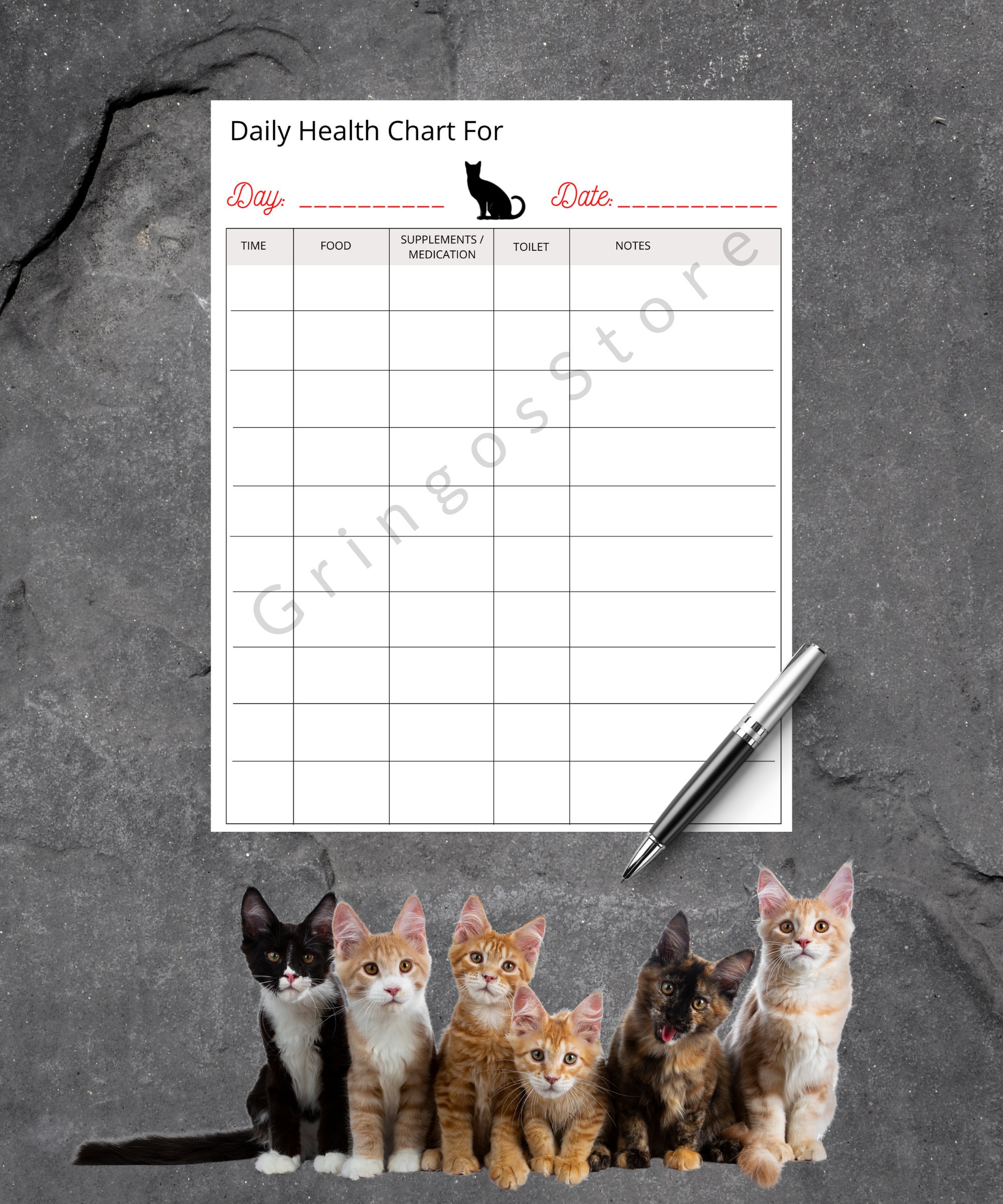 Printable Daily Cat Health Tracker Pet Medical Journal Etsy