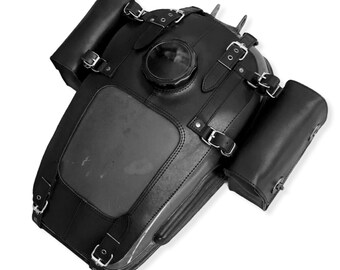 URAL fuel tank gas cover with hole for toolbox and 2 detachable side bags, Genuine Leather