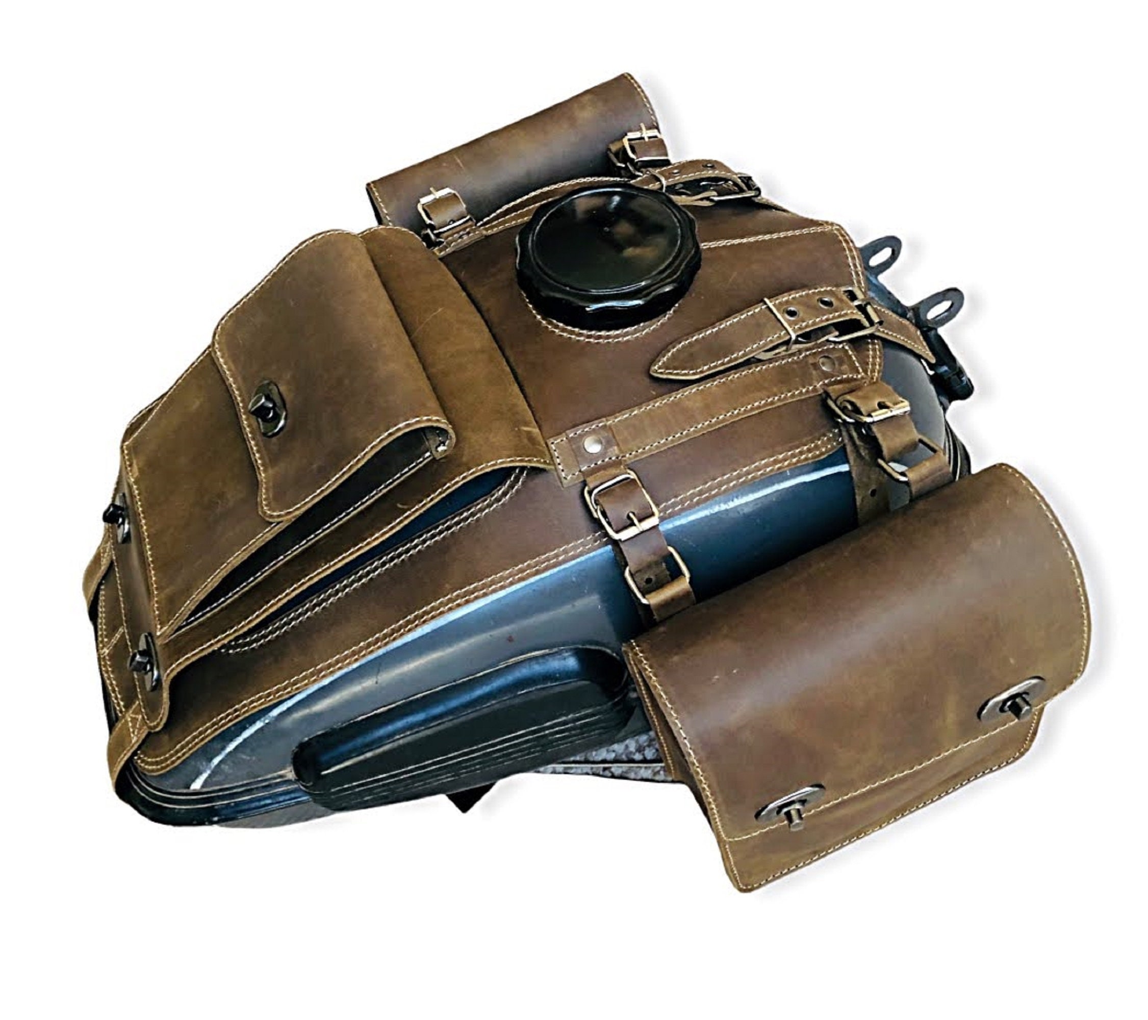 Leather motorcycle hotsell tank bag