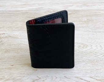 Leather ID Holder wallet with card holders, Slim Leather Wallet, Leather Card Holder (BlackRed)