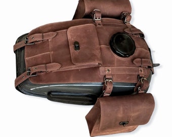 URAL fuel gas tank cover Genuine Leather 1 pocket and 2 detachable bags