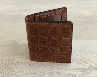 Leather ID Holder wallet with card holders, Slim Leather Wallet, Leather Card Holder (ChokoCroc)