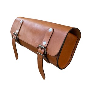 Handmade Vintage Brown Leather Motorcycle Tool Bag – Front Fork Saddle Bag – 1.8L Capacity
