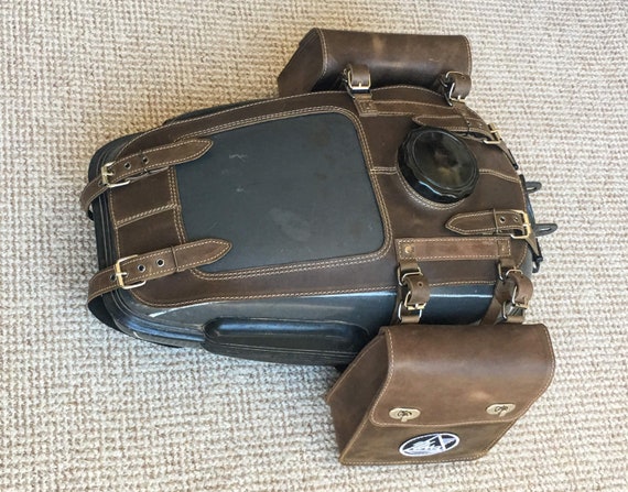 URAL fuel tank gas bags Genuine Leather with hole for storage,  1 pocket and 2 detachable side bags (whiskey) : Handmade Products