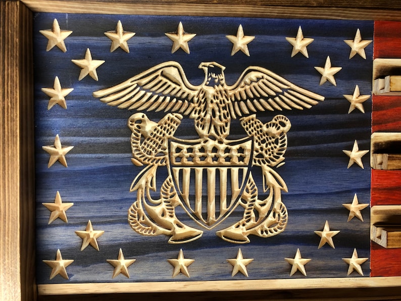 Challenge Coin Display Rack Holder Rustieke Amerikaanse vlag Militaire Coin Display Handgemaakte aangepaste muntvlag Veteraan Cadeau Idee afbeelding 8