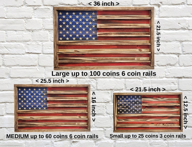 Challenge Coin Display Rack Holder Rustieke Amerikaanse vlag Militaire Coin Display Handgemaakte aangepaste muntvlag Veteraan Cadeau Idee afbeelding 5