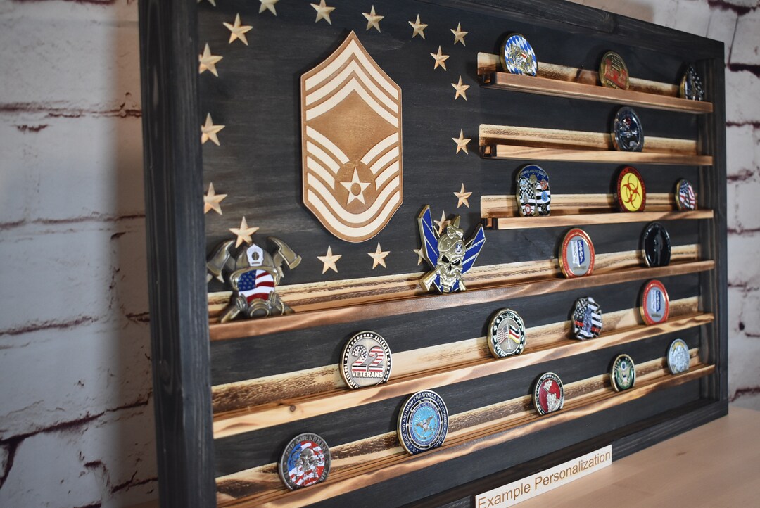 US Air Force Ranks Cmsgt E-9 Challenge Coin Display Rack Holder ...