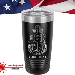 US Navy Chief Tumbler, Personalized Tumbler, US Navy Senior Chief Anchor Can Cooler, USN Master Chief Laser engraved insulated Tumbler