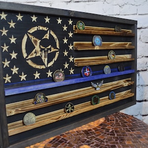 Rustic Blue Line American Punisher Flag - Police Punisher Challenge Coin Display