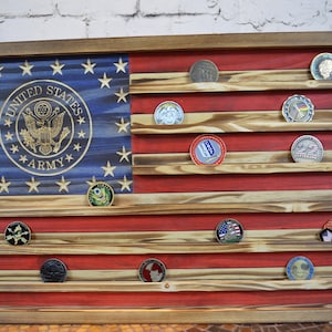 Army Challenge Münzständer - Rustikale Armee-amerikanische Flagge - Militärmünzanzeige