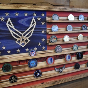 US Air Force Challenge Münzständer - Rustikale amerikanische Flagge - USAF Militärmünze Display Geschenk - Luftwaffen Pilot Geschenke