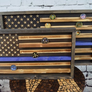 Custom Police Thin Blue Line Coin Display Rack Holder - Rustic Police American Flag Coin Display
