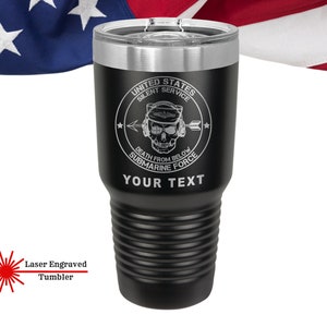 US Navy Silent Service Tumbler, Personalized Custom laser engraved Submarine Force Gift, USN Master Chief Senior, Navy Boat Sailor Gifts