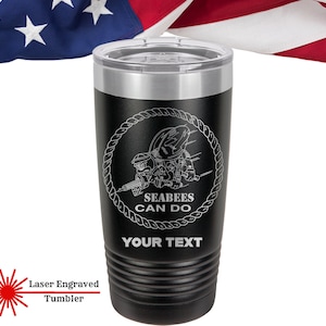 US Navy Seabees Tumbler, Personalized Tumbler, We Build We Fight Tumblers, Seabees Can Cooler