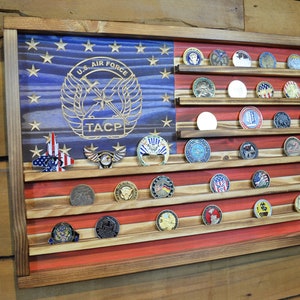 Air Force TACP Rustic Coin Display Rack Holder - Rustic Air Force Tactical Air Control Party American Flag Coin Display