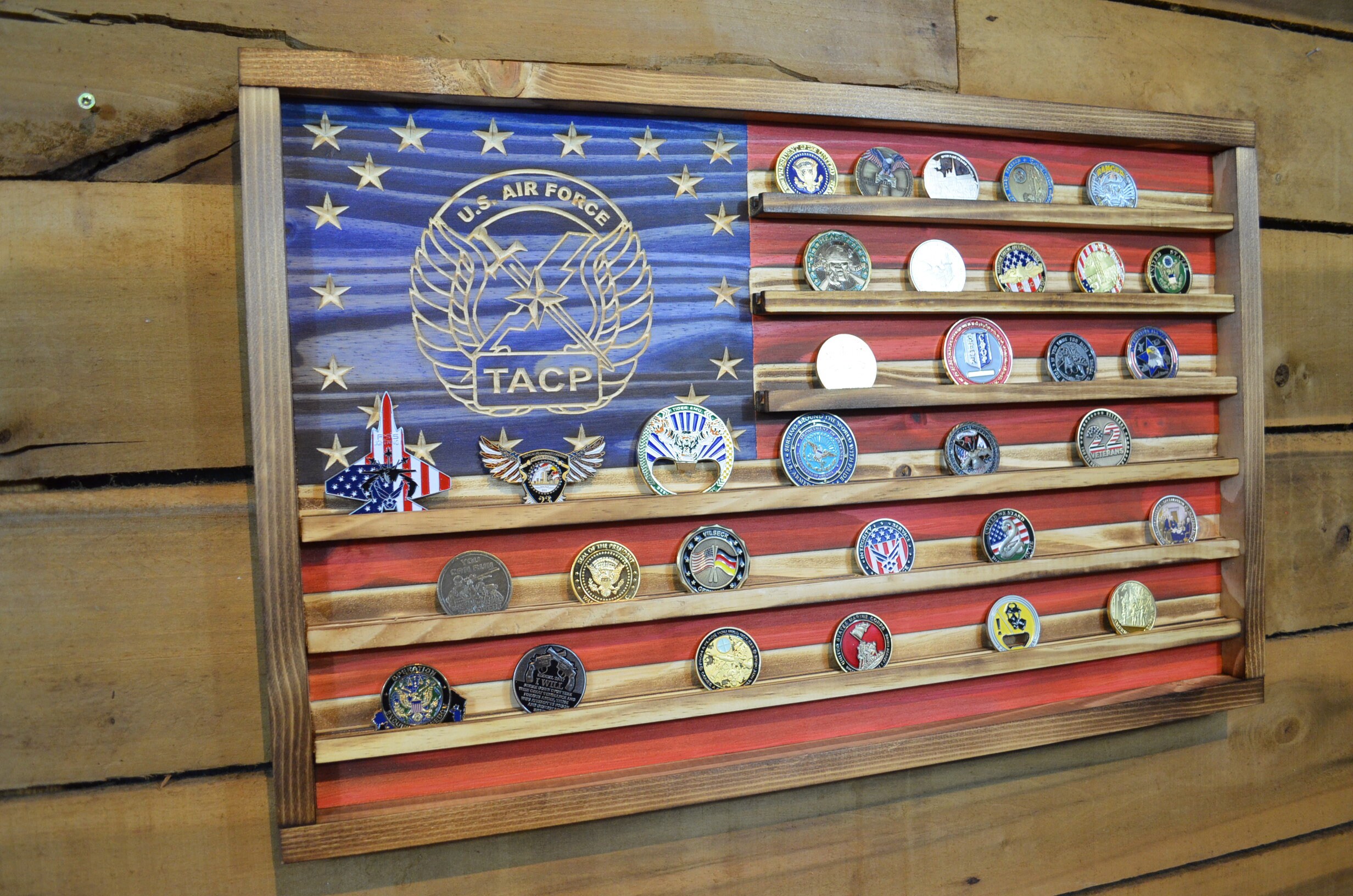 Air Force TACP Rustic Coin Display Rack Holder - Rustic Air Force ...