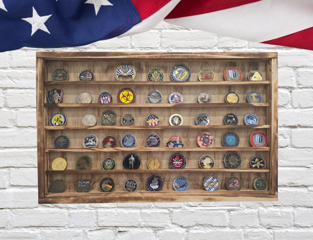Wall Challenge Coin Display Rack Holder - Marines Rustic American Flag ...