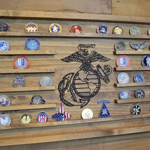 Medium Challenge Coin Display Rack Holder - Marines Rustic American Flag - Military Coin Display
