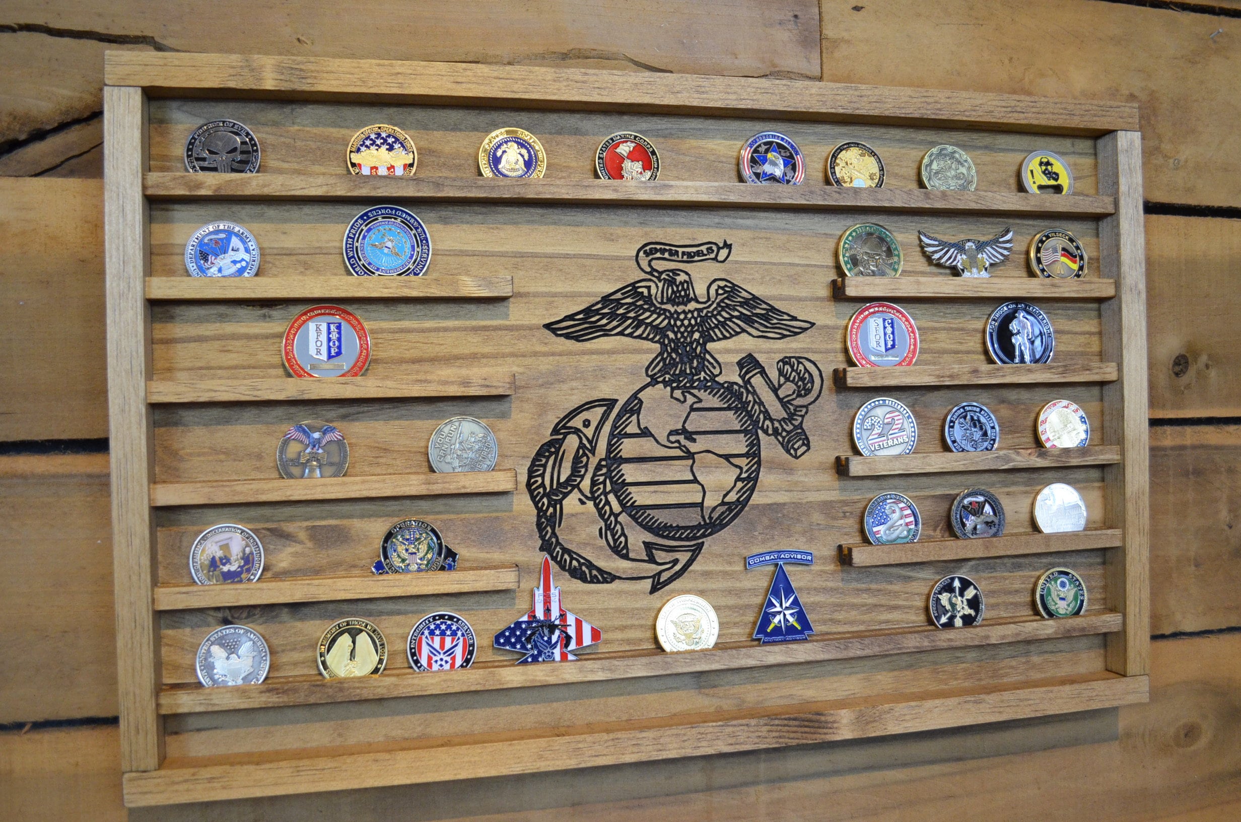 Medium Challenge Coin Display Rack Holder Marines Rustic Etsy