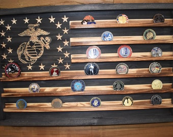 US Marines Challenge Coin Display Rack Holder - Rustieke Marines Amerikaanse vlag - Militaire muntendisplay - Semper Fi