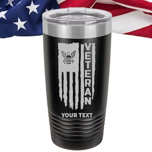 US Navy Veteran Distressed Flag Tumbler, Veteran Personalized Navy Vet Bottle, US Military Veteran Can Cooler Navy combat vet