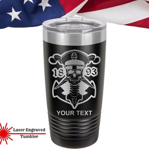 Vaso de la columna vertebral del jefe de la Marina de los EE. UU., vaso grabado con láser aislado personalizado, enfriador de latas de ancla de la columna vertebral del jefe de la Marina de los EE. UU., maestro senior
