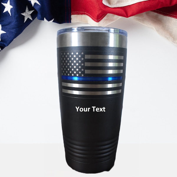 Thin Blue Line Tumbler - Police Blue Line Tumbler laser engraved - US Flag blue Line Polar Camel Tumblers