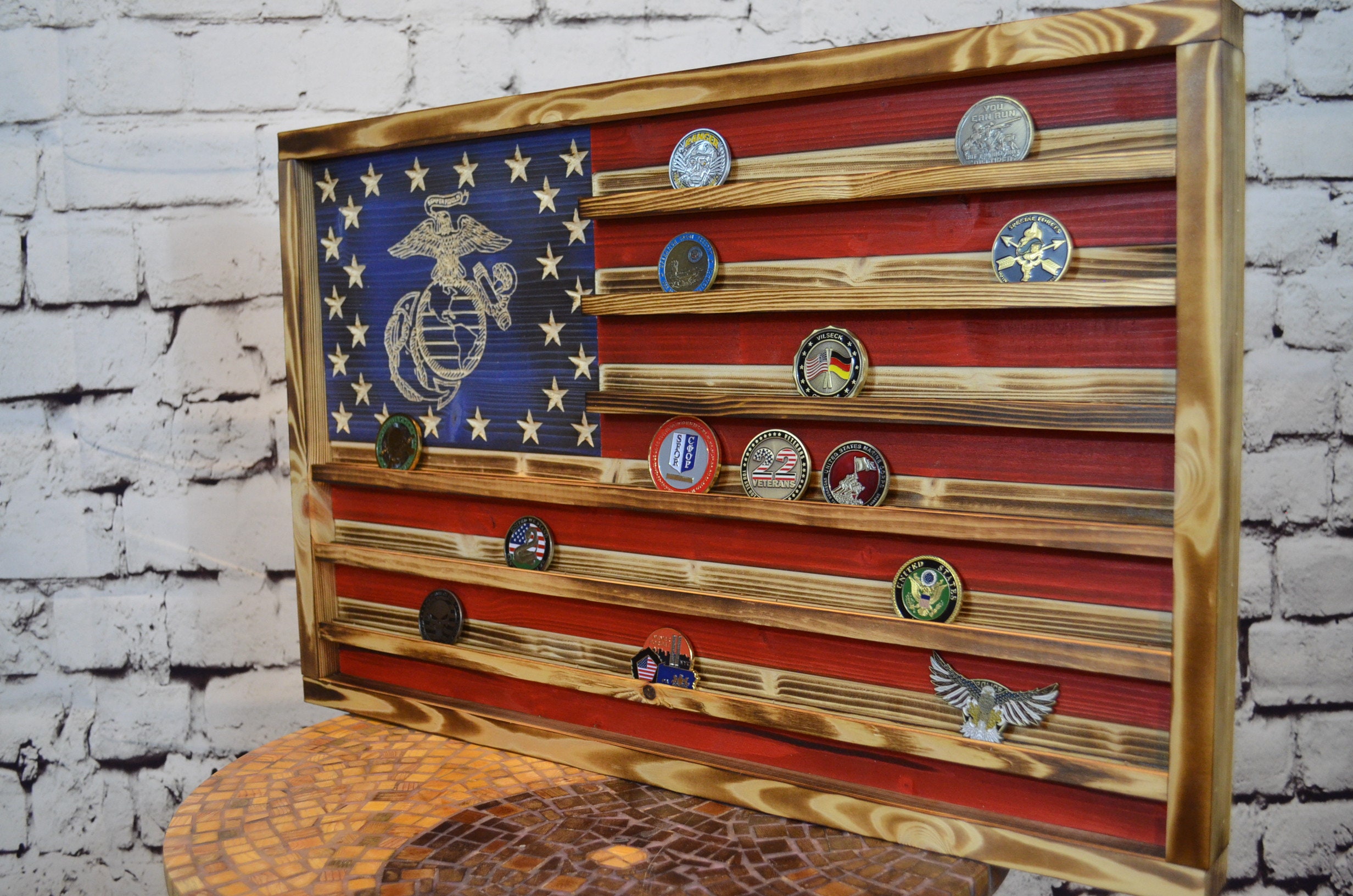 アメリカ MARINE CORPS 海軍 壁掛け インテリア 木製 彫刻 Marine Corps | Engraved US Armed Forces Wood Case | Ingenius
