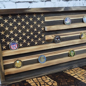 Challenge Coin Display Rack Holder - Rustic American Flag - Military Coin Display