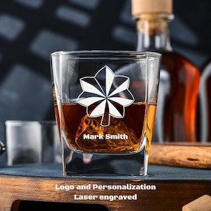 Personalized US Military Officer Major Rank Whiskey Glass Set, USAF Col Retirement, Custom USMC Marines O-5  Retirement gift Promotion Gifts